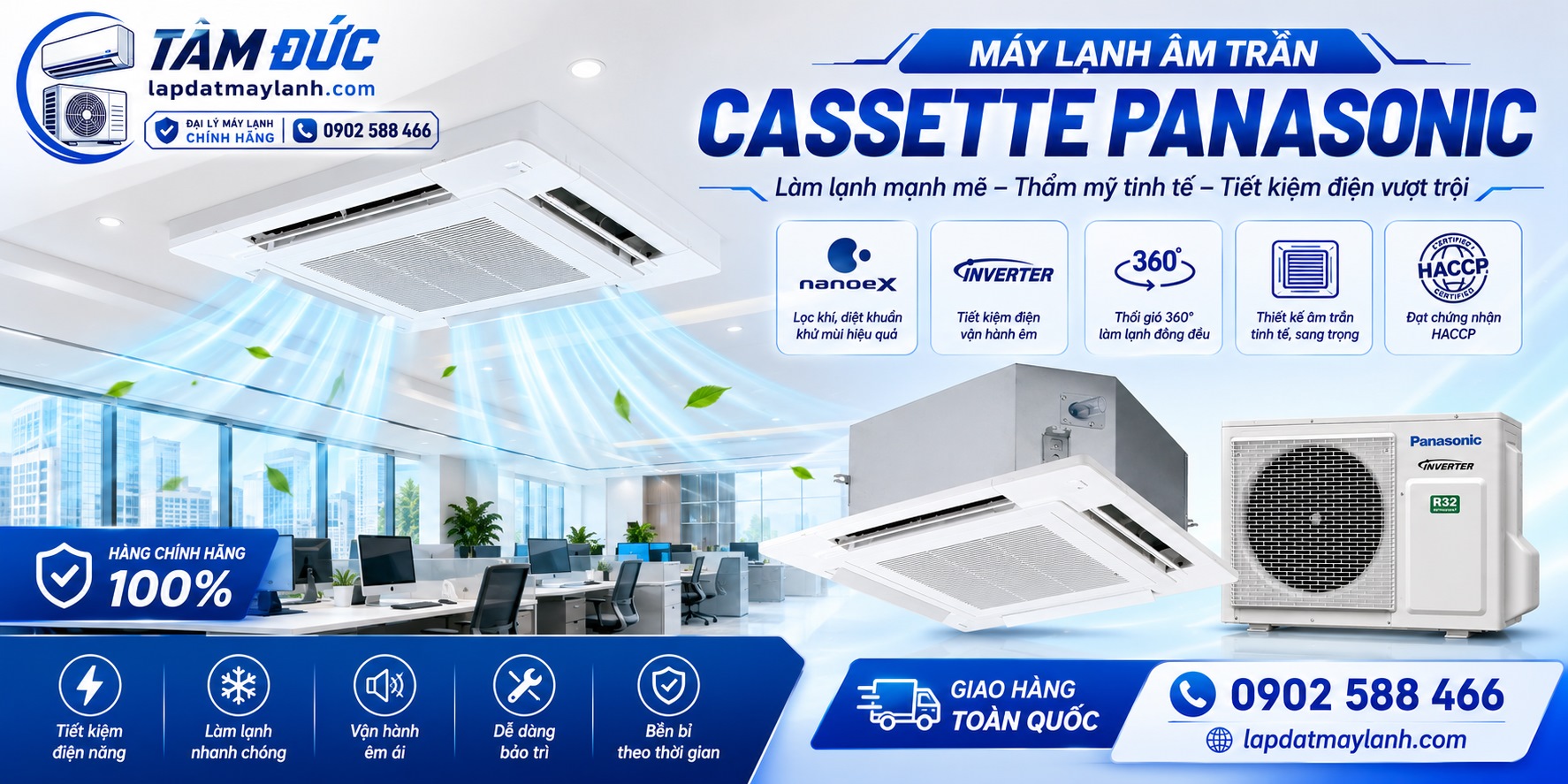 Máy lạnh âm trần Cassette Panasonic Inverter chính hãng – Giá tốt, tiết kiệm điện 2026