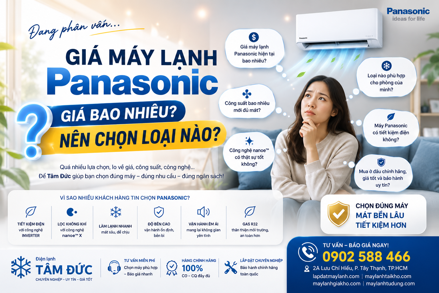 Giá máy lạnh Panasonic bao nhiêu? Bảng giá, loại máy và công nghệ nổi bật 2026