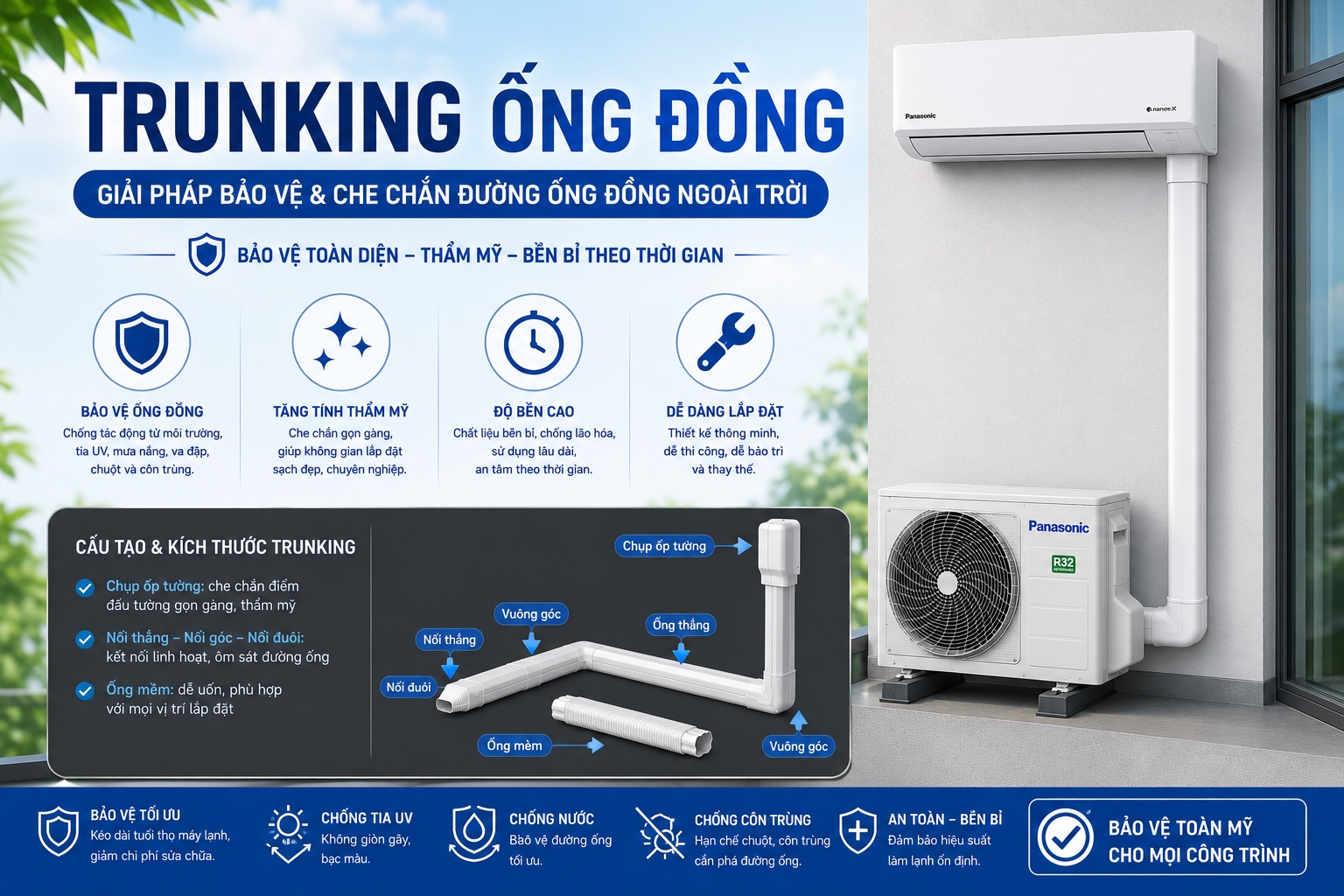 Trunking bảo vệ đường ống đồng Bền đẹp và Chuyên nghiệp