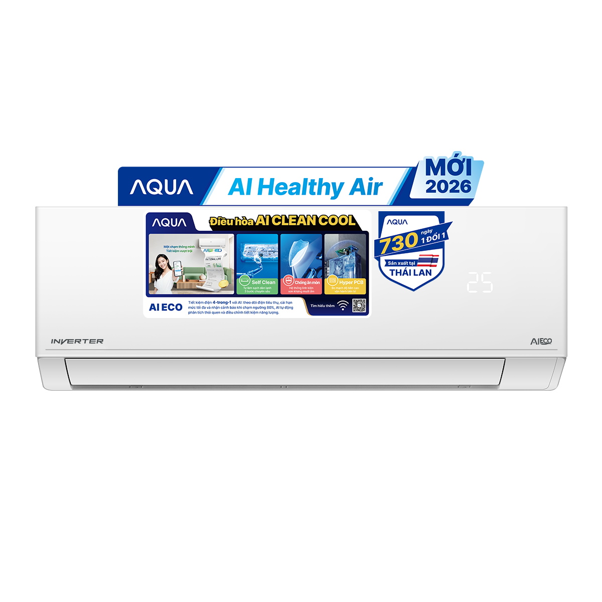 Máy lạnh AQUA Inverter A.I Clean Cool AQA-RV18QE2 (2.0 HP)