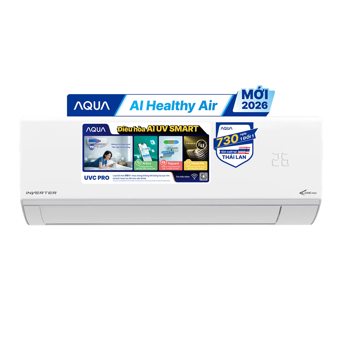 Máy lạnh AQUA Inverter AI UV SMART AQA-RUV13RB5 (1.5 HP) - Mẫu mới 2026