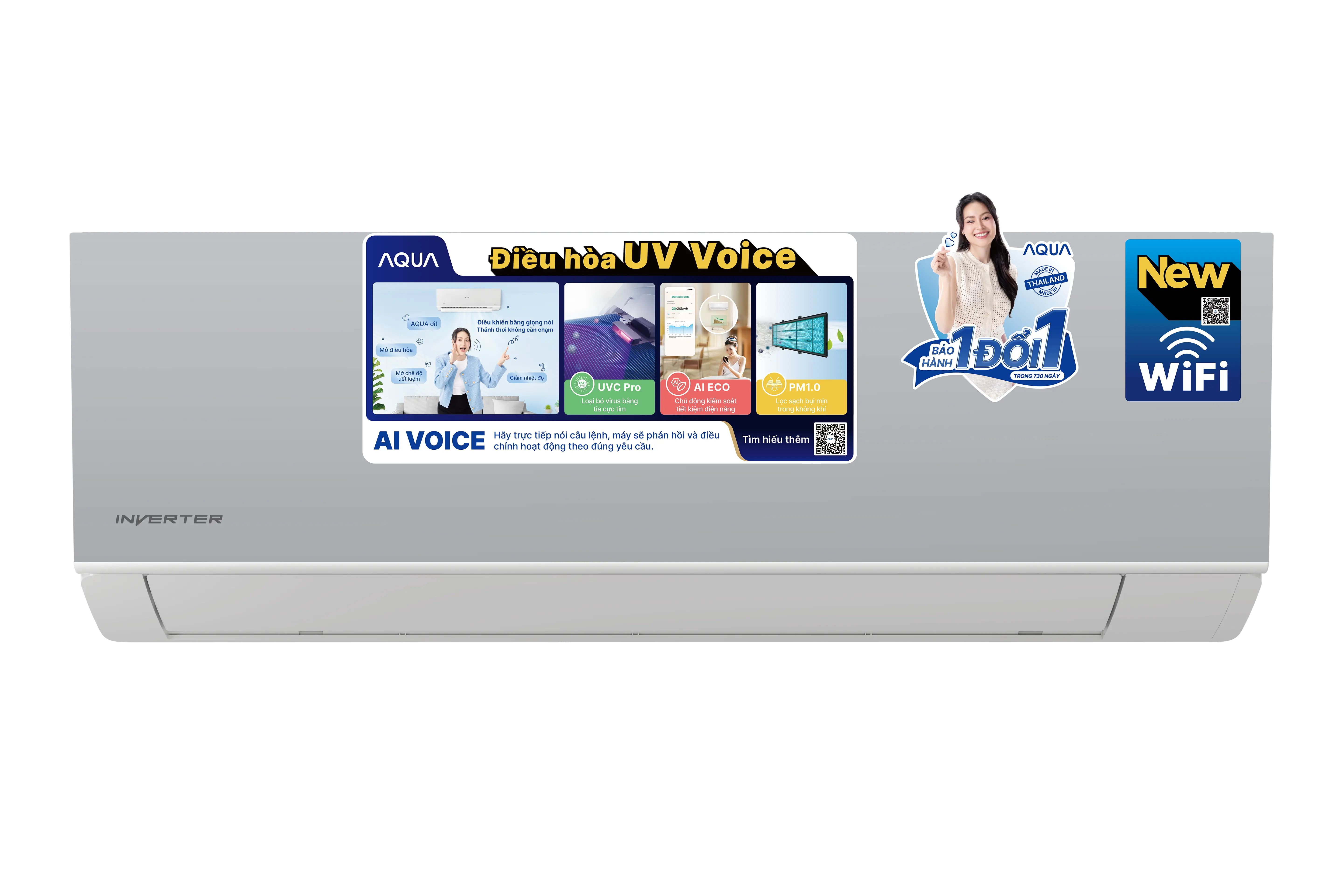 Máy lạnh AQUA Inverter AI UV VOICE AQA-RUV10VS2 (1.0 HP)