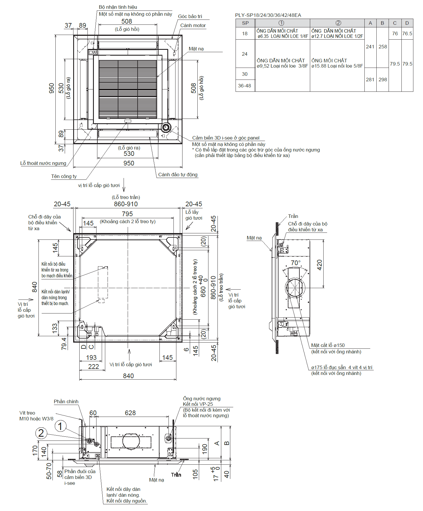 Máy lạnh âm trần cassette Mitsubishi Electric PLY-SP42EA/PUY-SP42VKA2 (5 HP)