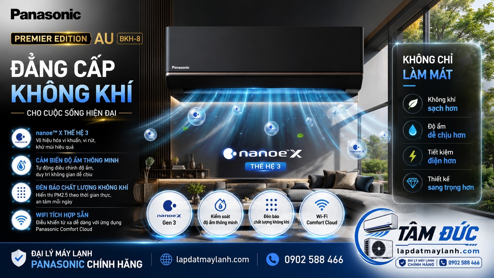 Máy lạnh Panasonic Inverter cao cấp CU/CS-AU9BKH-8 (1.0 HP) - Mẫu mới 2026