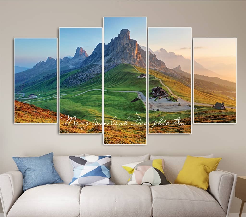Tranh Canvas Cà Mau Bật Mí Điểm Bán Trang Uy Tín Bộ tranh phong cảnh đồng cỏ dưới chân núi