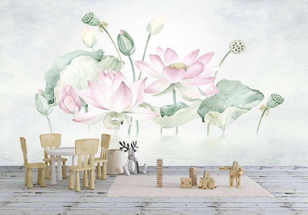Địa chỉ bán tranh dán tường 3D tại Đà Nẵng uy tín 7 Tranh hoa sen 3D hiện đại cho nét đẹp vừa tinh khôi vừa đơn giản