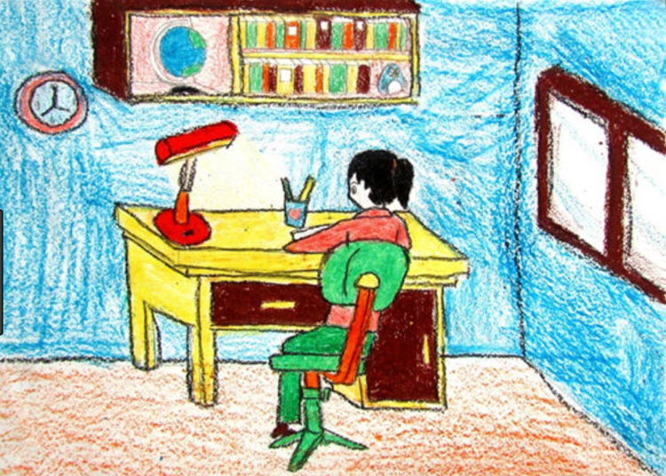Tranh vẽ liên quan đến góc học tập của bé