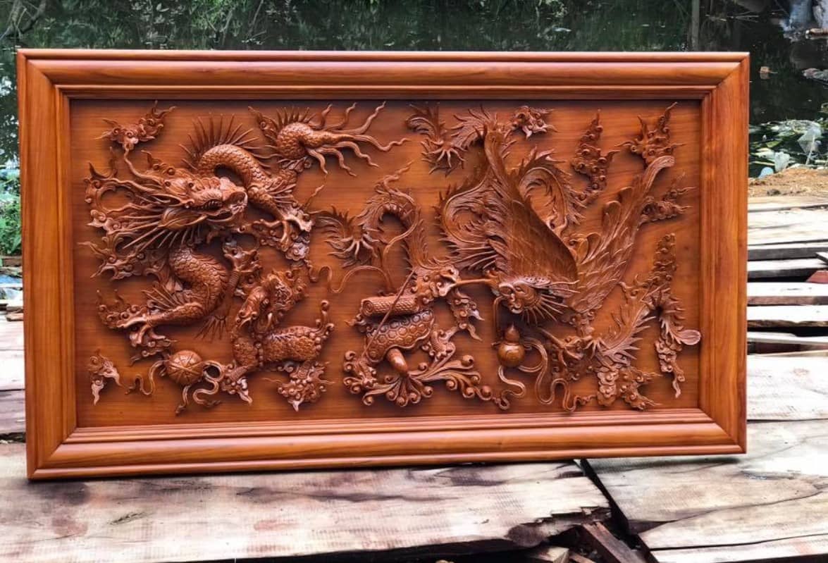 Tranh khắc gỗ là dòng tranh mang nét truyền thống của người Á Đông 10 Tranh long phung sum vầy