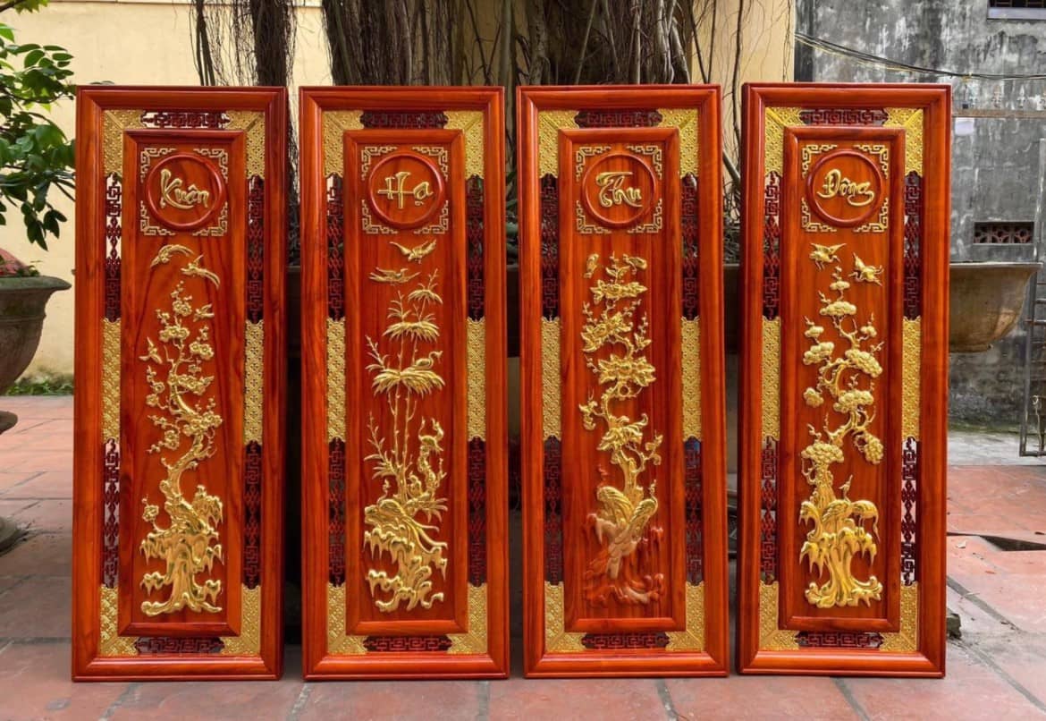 Tranh khắc gỗ là dòng tranh mang nét truyền thống của người Á Đông 9 Tranh khắc gỗ Hoa tứ quý