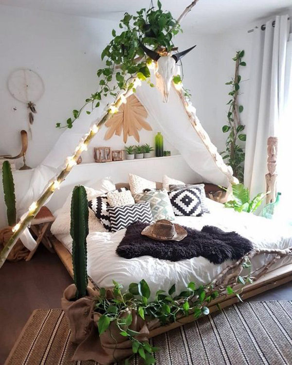 Gợi ý cách trang trí phòng ngủ homestay độc đáo, sáng tạo 9 Không gian phòng ngủ được trang trí theo hướng lều trại tạo cảm giác trải nghiệm du lịch du mục