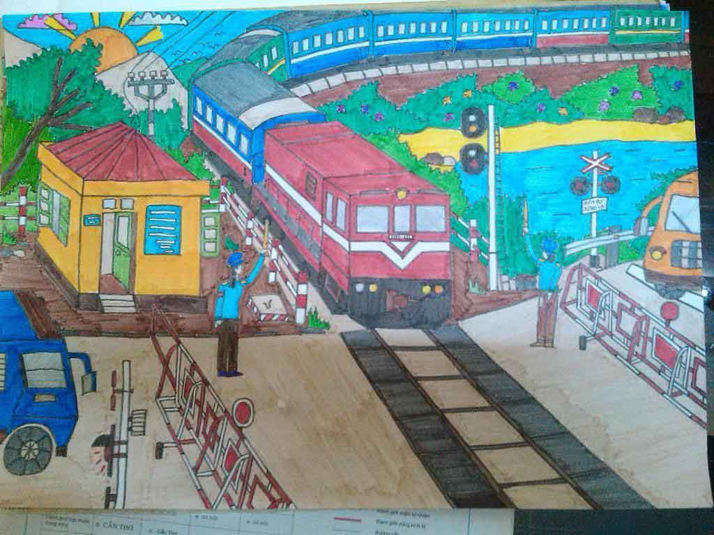 Vẽ Tranh An Toàn Giao Thông 4 Bạn có thể lựa chọn chủ đề an toàn giao thông đường sắt
