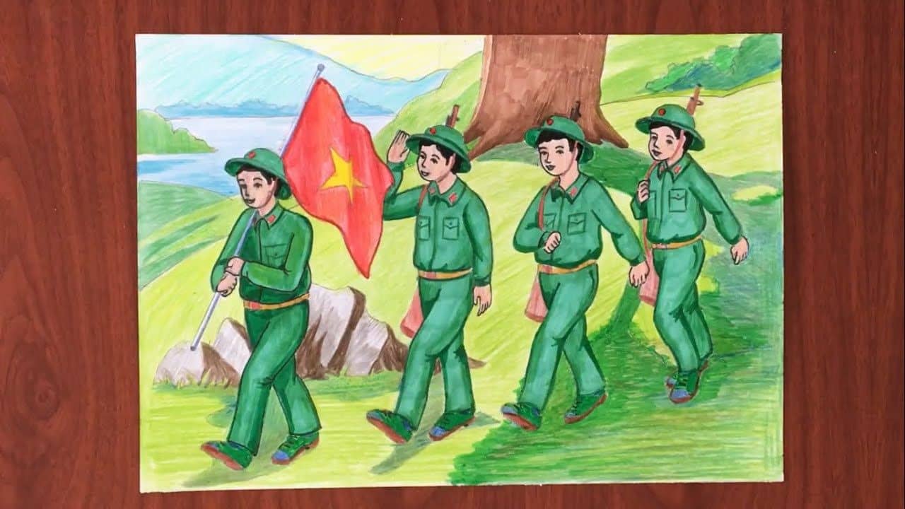 Tranh vẽ chú bộ đội - Bức tranh mang nhiều ý nghĩa sâu sắc Tranh Vẽ Chú Bộ Đội