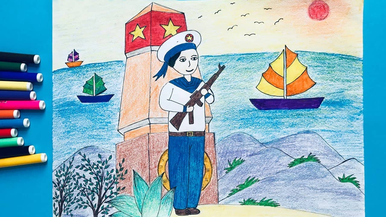 Tranh vẽ chú bộ đội - Bức tranh mang nhiều ý nghĩa sâu sắc Tranh Vẽ Chú Bộ Đội