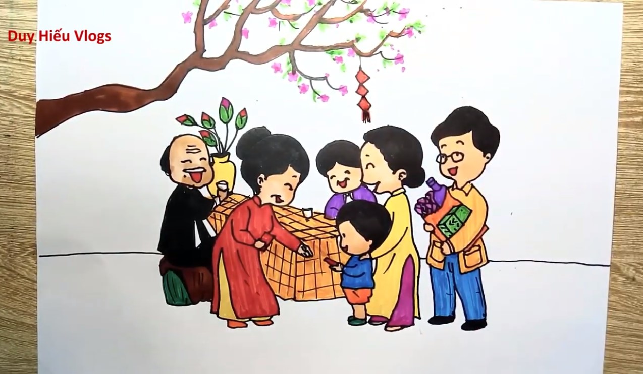 Ý Tưởng Vẽ Tranh Đề Tài Ngày Tết Tràn Đầy Ý NGhĩa 6 Tết là dịp để gia đình đoàn viên