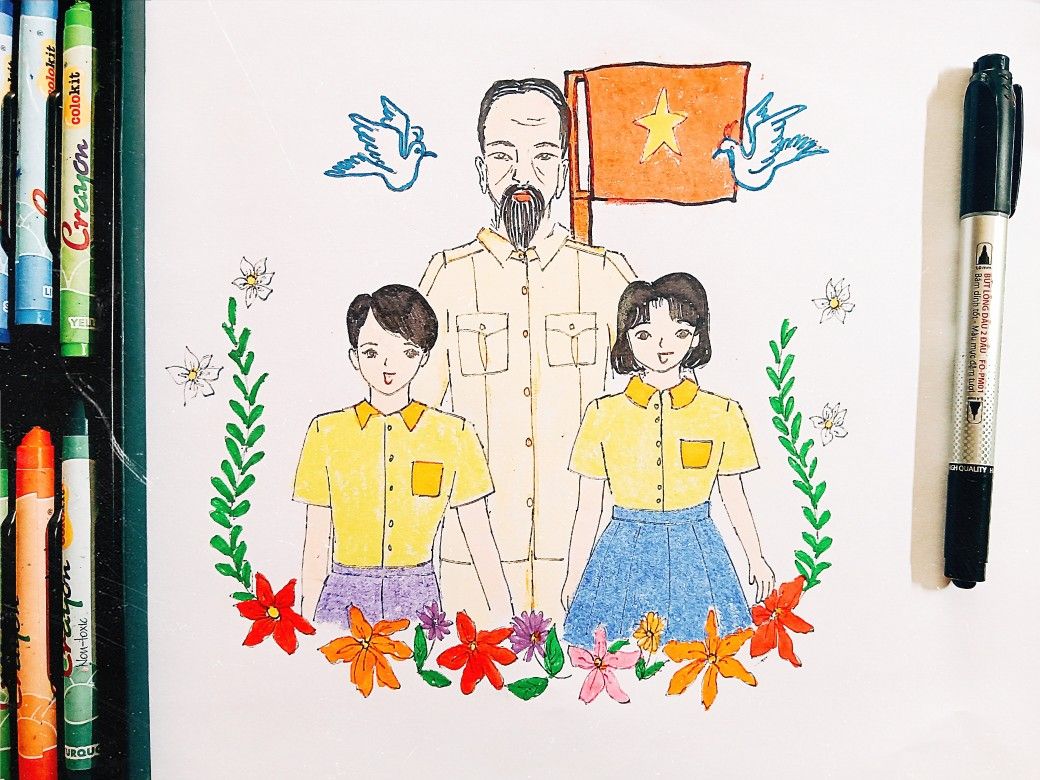 Tranh Vẽ Bác Hồ - Kỷ Niệm 131 Năm Ngày Sinh Nhật Bác vẽ tranh bác Hồ