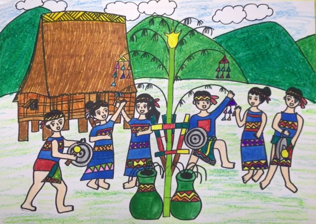 5 ý tưởng vẽ tranh đề tài lễ hội độc đáo 5 Tranh lễ Hội Cồng Chiêng