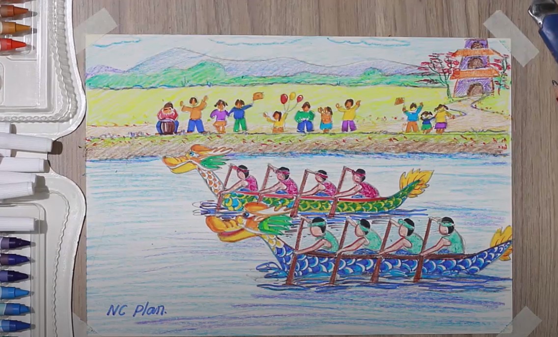 5 ý tưởng vẽ tranh đề tài lễ hội độc đáo 1 Tranh Lễ Hội Chèo Thuyền