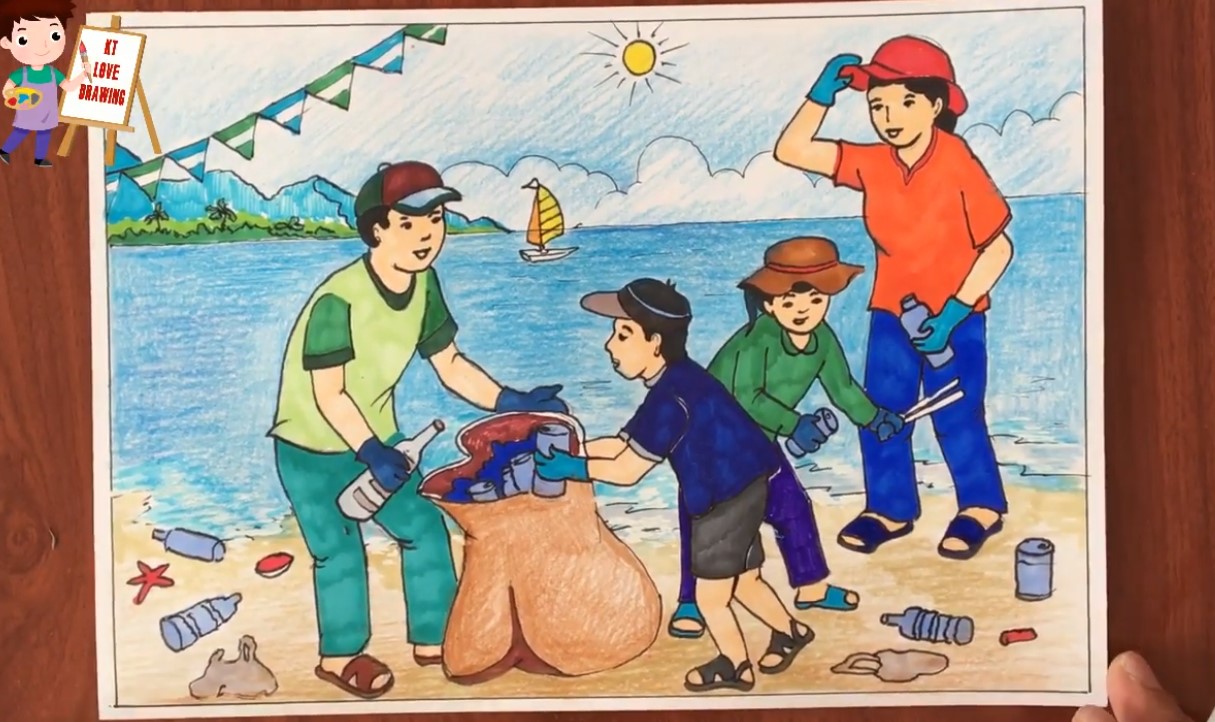 Tranh nhặt rác của các em học sinh