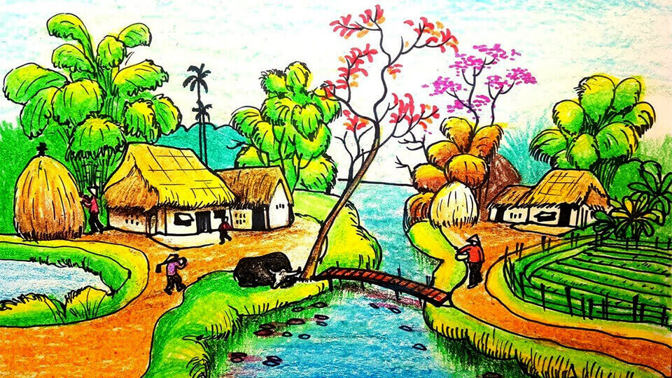 Vẽ tranh phong cảnh quê hương bình dị