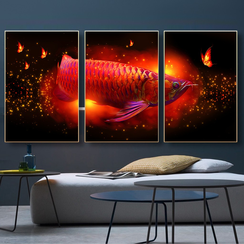 Top 4 điểm bán tranh canvas Quảng Nam đẹp - uy tín nhất 8 Bộ Ba Tranh 3D cá Rồng Đỏ