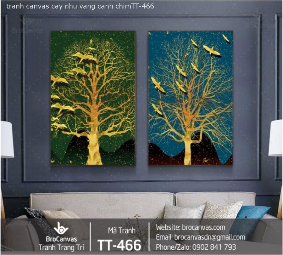Những cách decor phòng khách tinh tế và độc đáo chỉ với tranh canvas 7 Tranh cây nhũ vàng cánh chim hội tụ