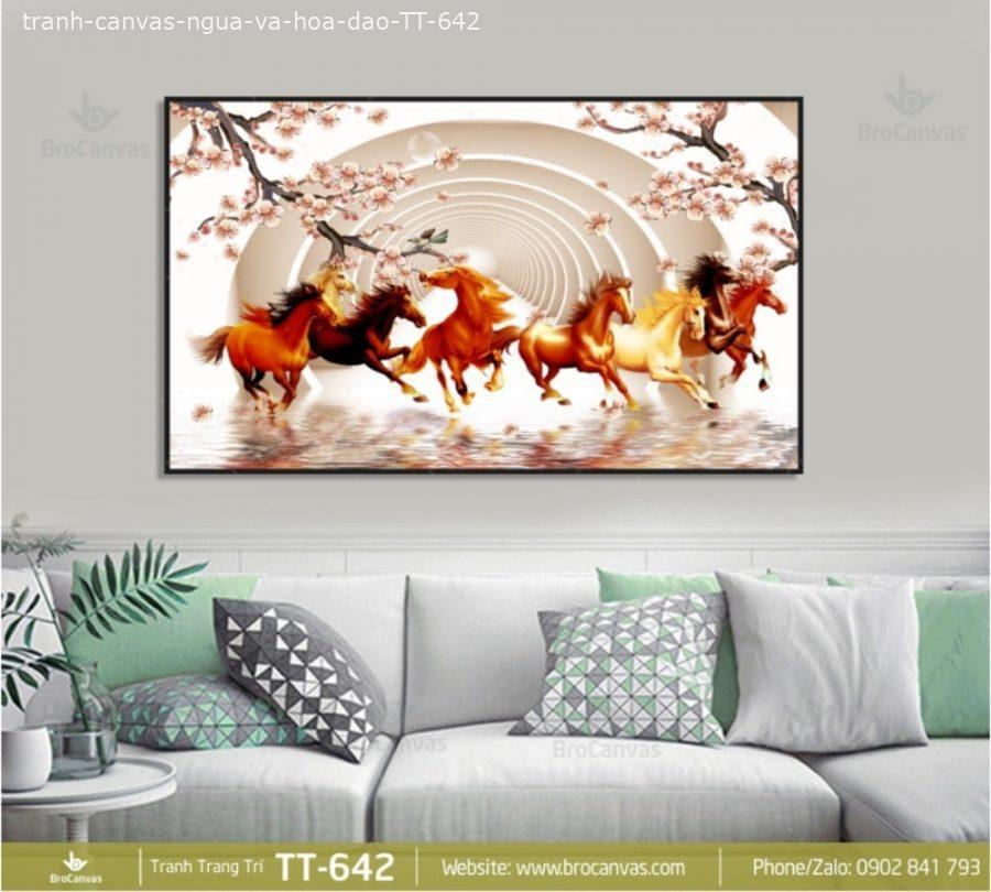 Những cách decor phòng khách tinh tế và độc đáo chỉ với tranh canvas 12 Tranh Canvas Ngựa Và Hoa Đào TT 642 | Brocanvas.com