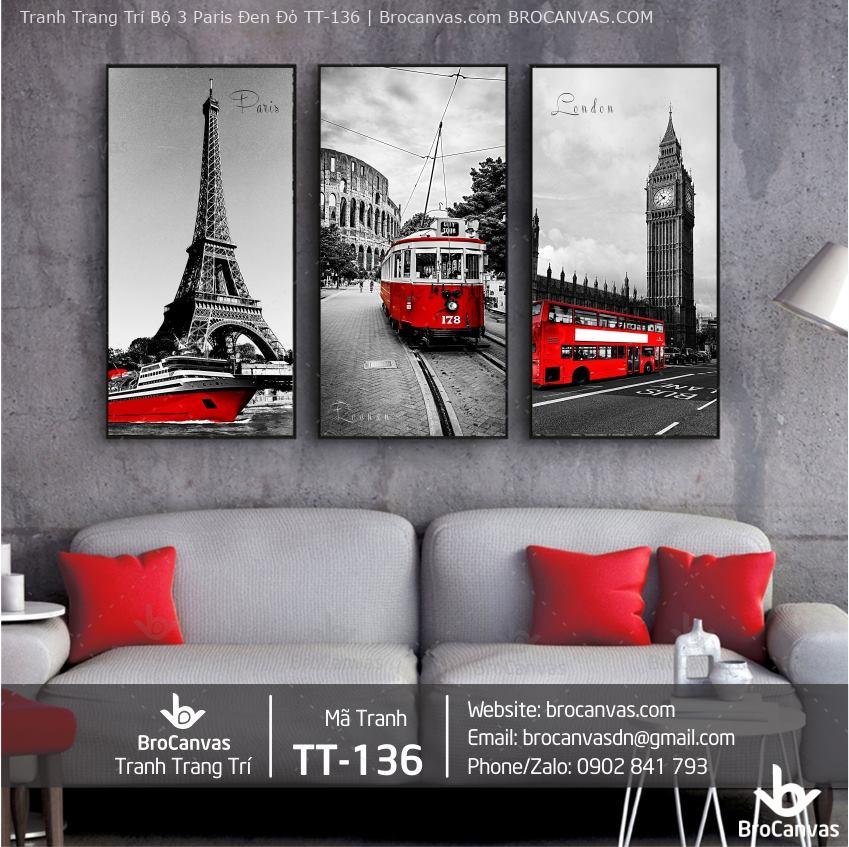 Tranh đen trắng hiện đại cho không gian thêm quyến rũ, sang trọng 8 Tranh Trang Trí Bộ 3 Paris Đen Đỏ TT-136 | Brocanvas.com