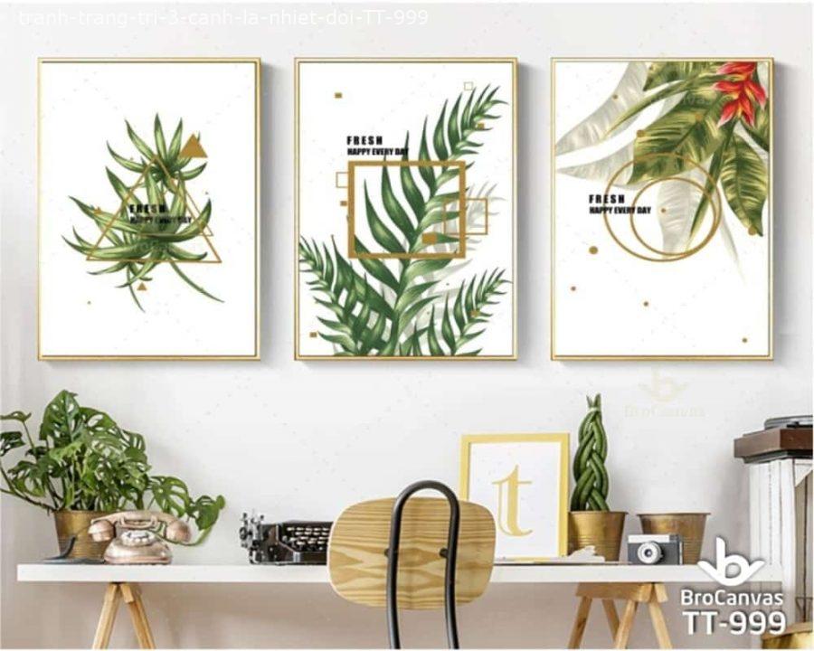 Những cách decor phòng khách tinh tế và độc đáo chỉ với tranh canvas 9 Tranh Trang Trí 3 Cành Lá Nhiệt Đới TT 999 | Brocanvas.com