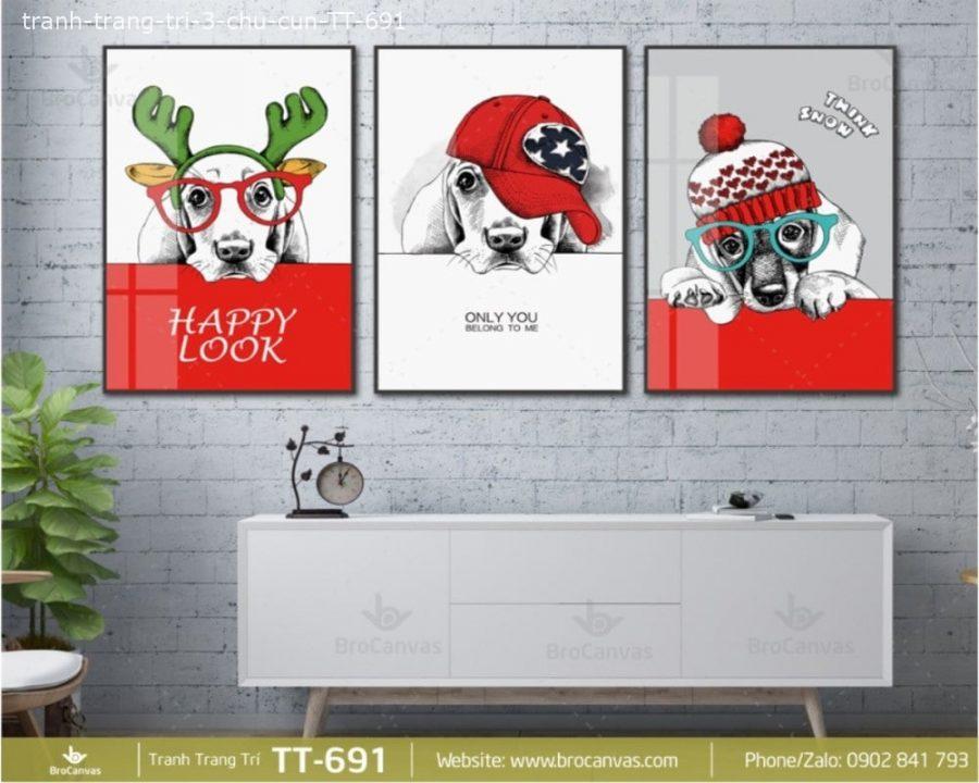 Những cách decor phòng khách tinh tế và độc đáo chỉ với tranh canvas 11 Tranh Trang Trí 3 Chú Cúng TT 691 | Brocanvas.com