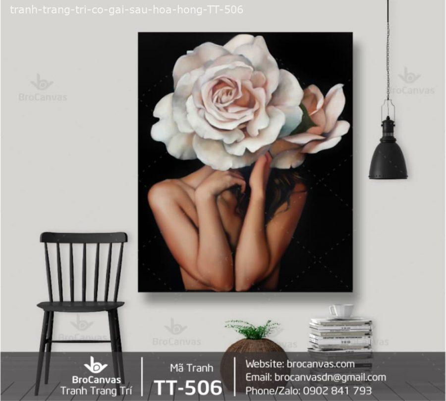 Những cách decor phòng khách tinh tế và độc đáo chỉ với tranh canvas 3 Tranh Trang Trí Chân Dung: " Cô Gái Sau Hoa Hồng" TT-506