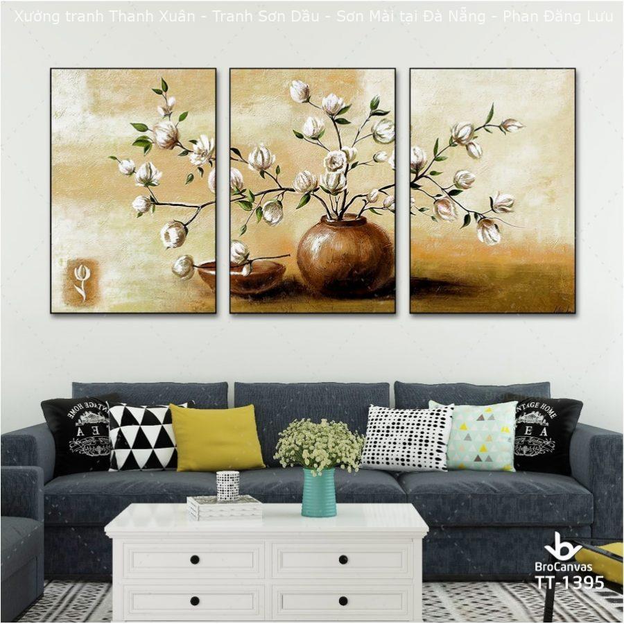 Dịch vụ In Tranh Canvas tại Brocanvas 4 Tranh trang trí: "Lọ hoa mẫu đơn đẹp dịu dàng" TT-1395
