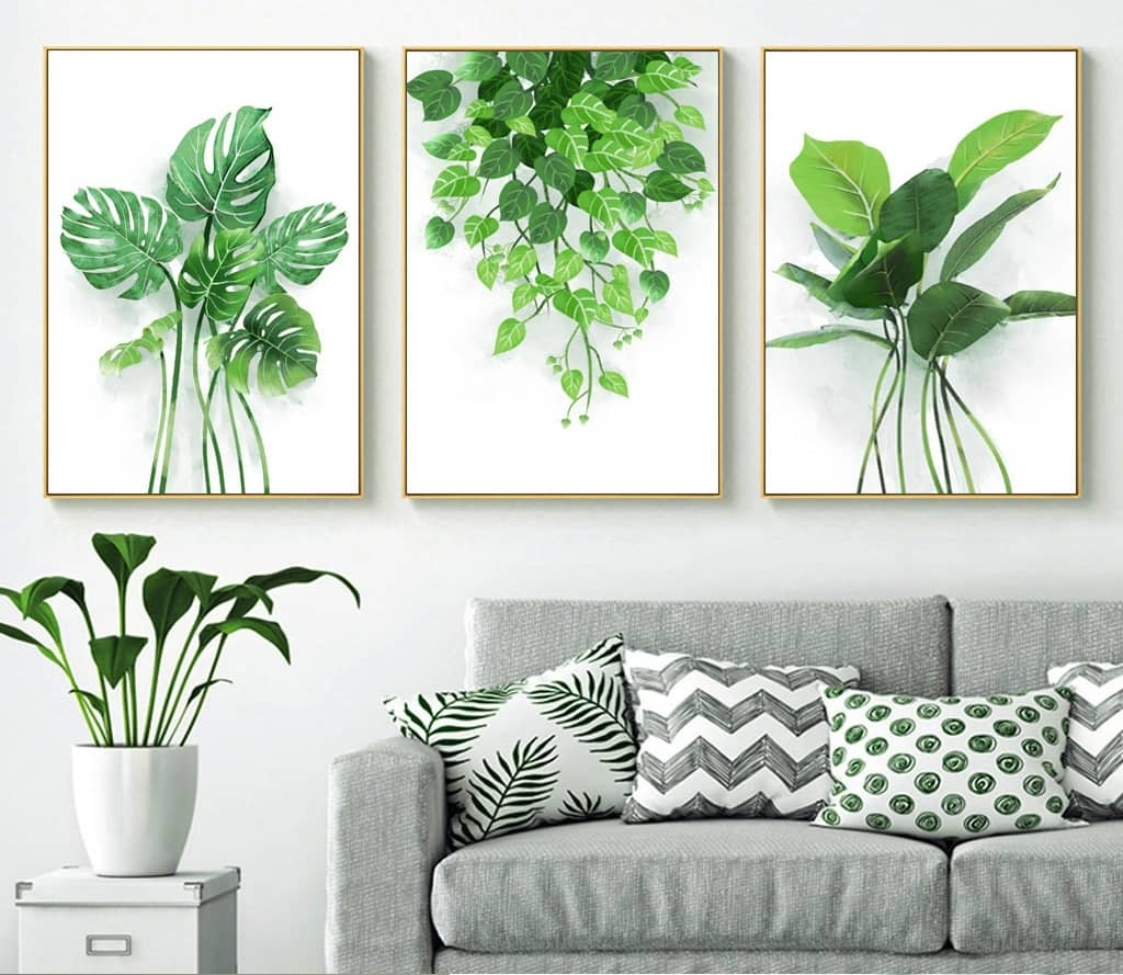 Những cách decor phòng khách tinh tế và độc đáo chỉ với tranh canvas 10 Tranh Trang Trí Bộ 3 Lá Cây Xanh TT-038 | Brocanvas.com