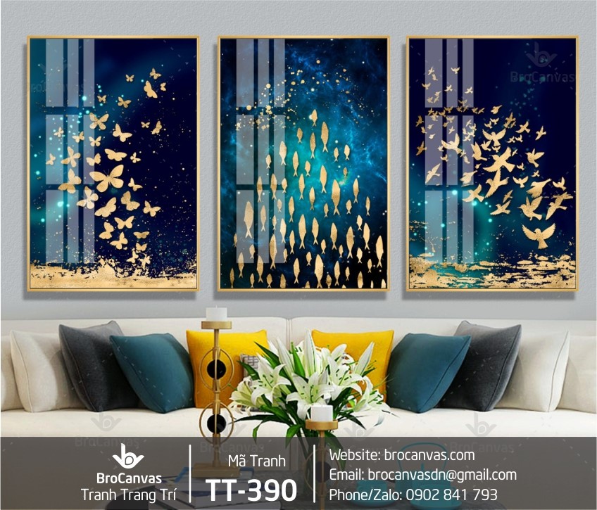 Top 4 điểm bán tranh canvas Quảng Nam đẹp - uy tín nhất 5 Tranh 3D Cánh Bướm, Cá Chép, Chim Én