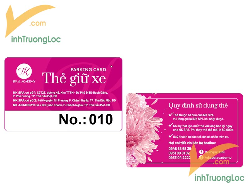 Thẻ giữ xe của NK Spa và Academy