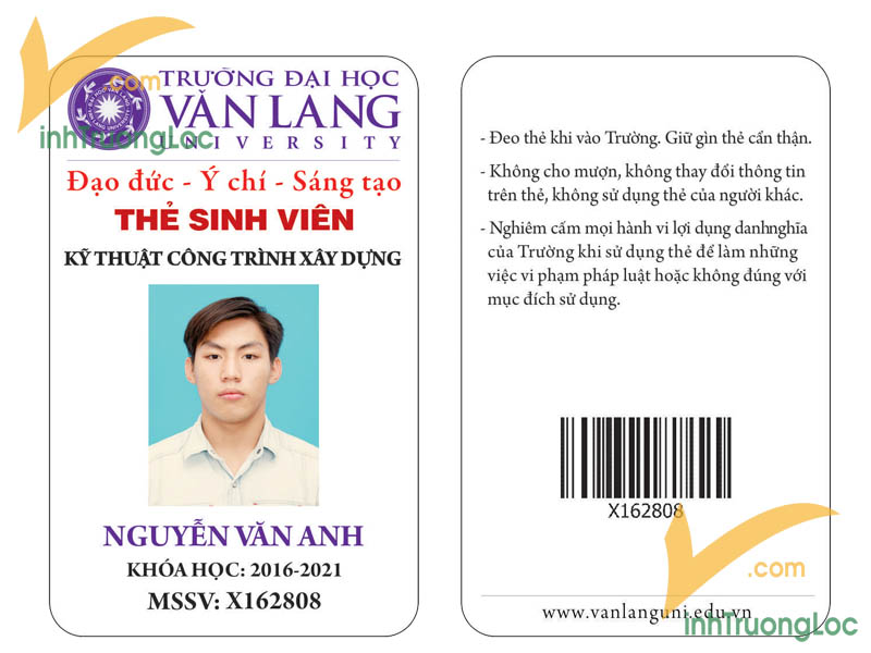 Thẻ sinh viên khổ dọc trường Đại học Văn Lang