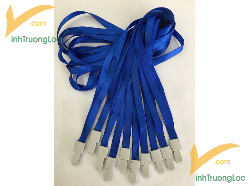 Dây đeo thẻ xanh dương trơn không in 10mm móc nhựa