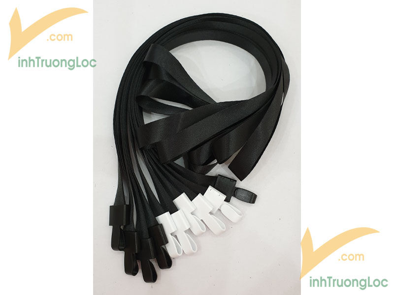 Dây đeo thẻ đen trơn bản 20mm móc nhựa