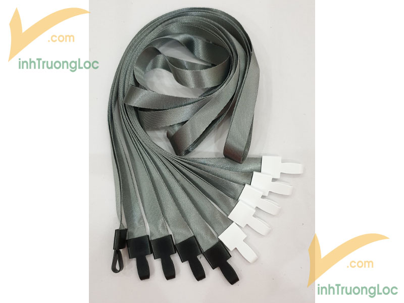 Mẫu dây đeo thẻ xám trơn không in loại 15mm có móc nhựa