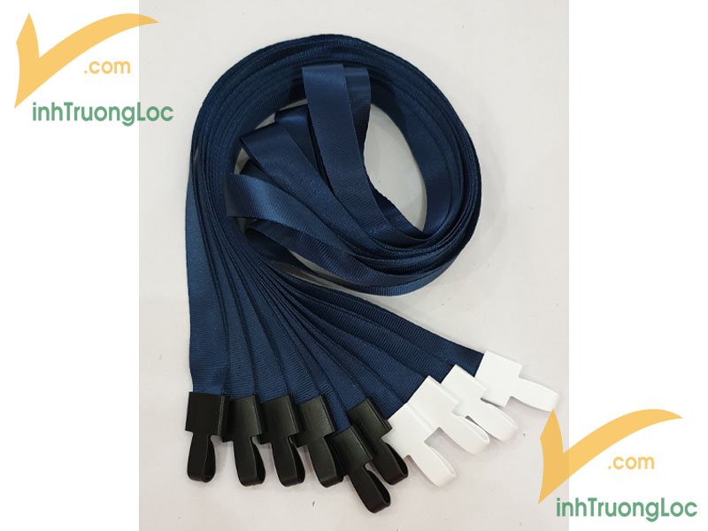 Dây đeo thẻ xanh dương đậm trơn 15mm móc nhựa
