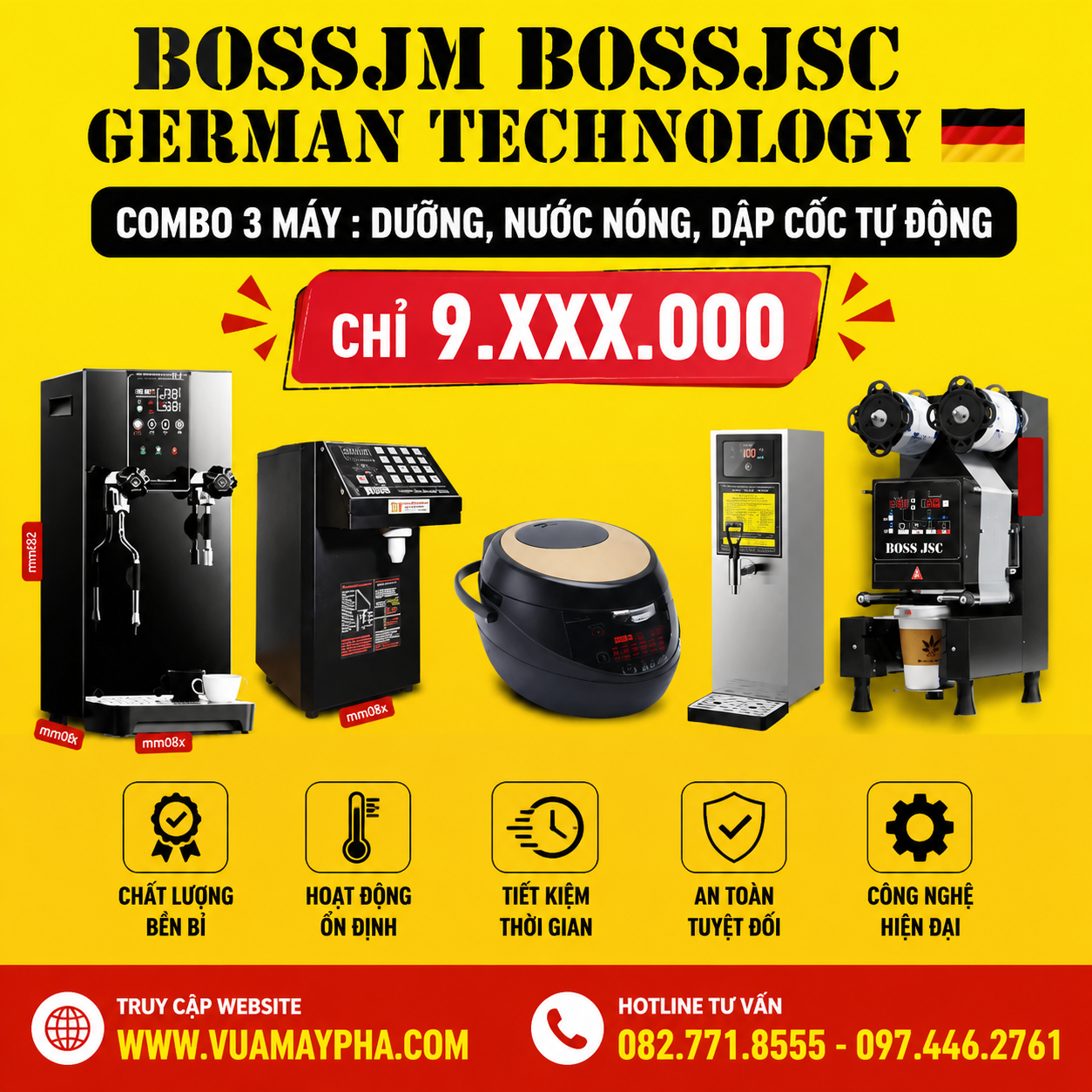 MÁY PHA THƯƠNG HIỆU BOSS BOSS JSC BOSS JM CÔNG NGHỆ ĐỨC GERMANY TECHONOLOGY