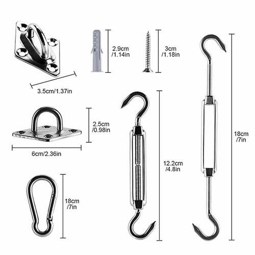 Bộ phụ kiện móc inox 304 dùng lắp đặt lưới che nắng