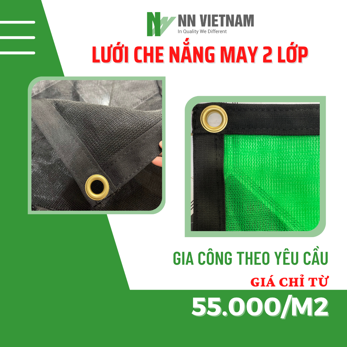 Lưới Che Lan, Cây Trồng - Lưới che nắng 70% - Màu xanh (May 2 lớp)