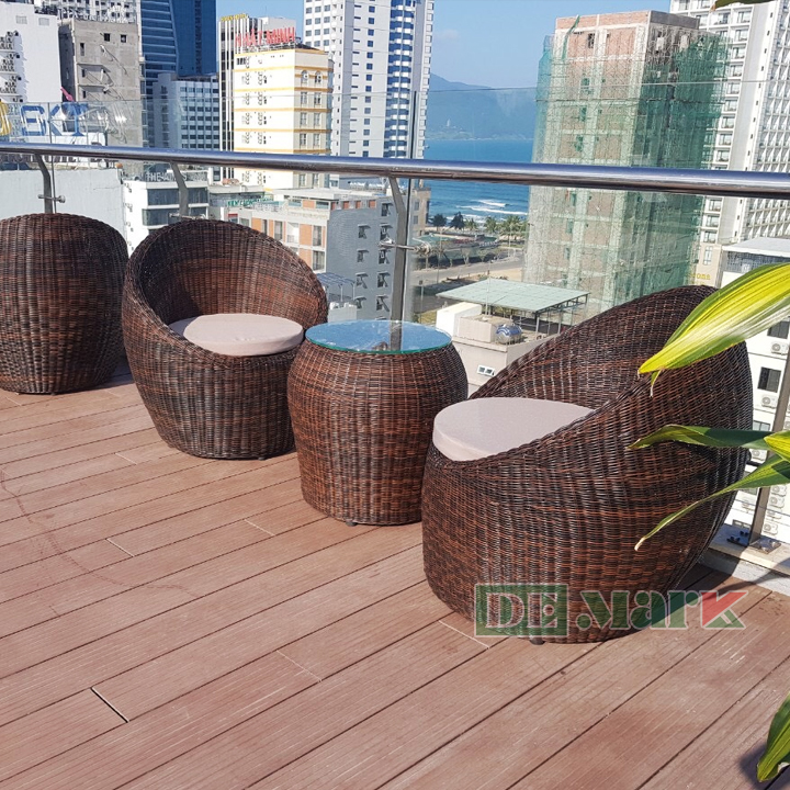 Bộ bàn ghế cafe sân vườn Hà Nội – Mẫu giả mây cao cấp, bền đẹp, giá tốt