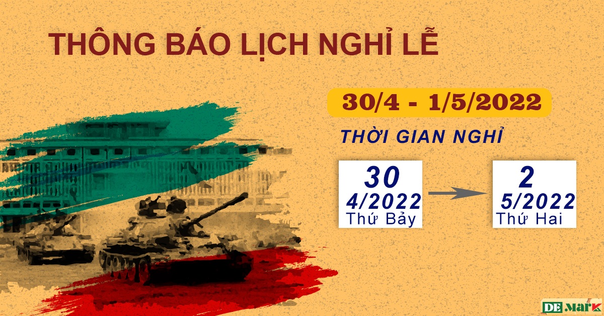THÔNG BÁO LỊCH NGHỈ LỄ 30.04 -01.05!