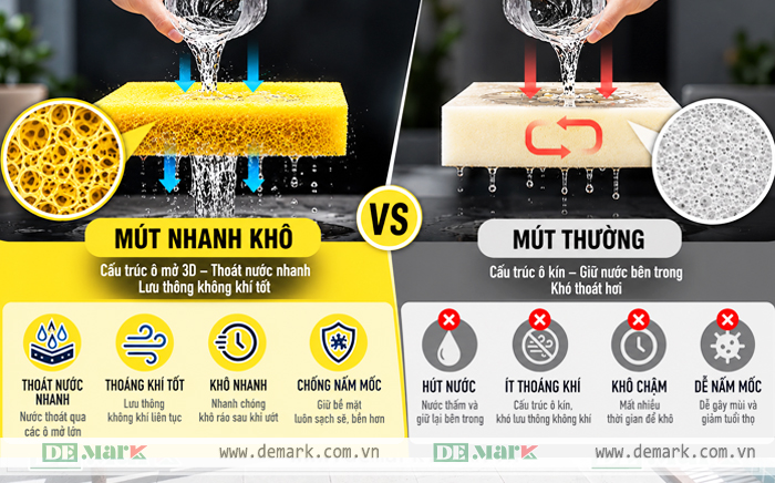 Mút nhanh khô và mút thường Khác nhau thế nào?