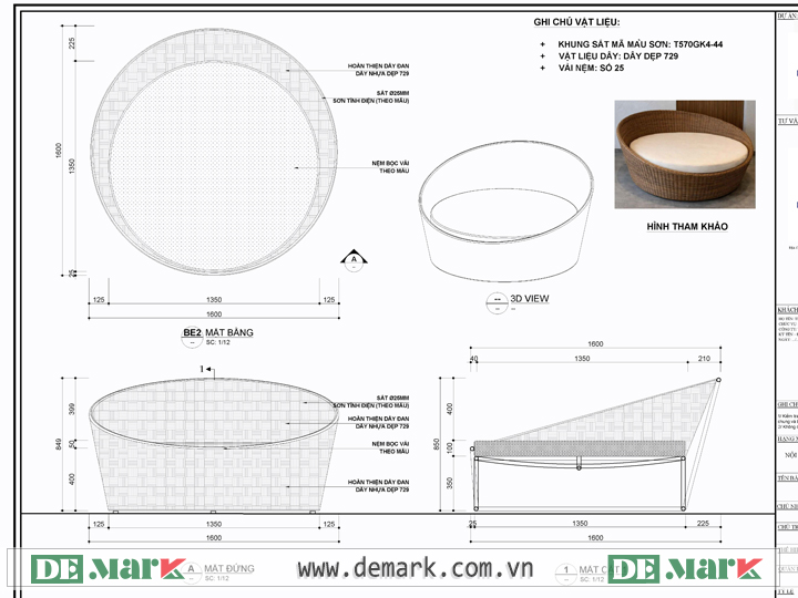 Bản vẽ kỹ thuật Ghế hồ bơi nhựa giả mây