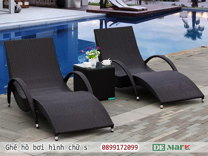 Ghế hồ bơi nhựa giả mây hình chữ S