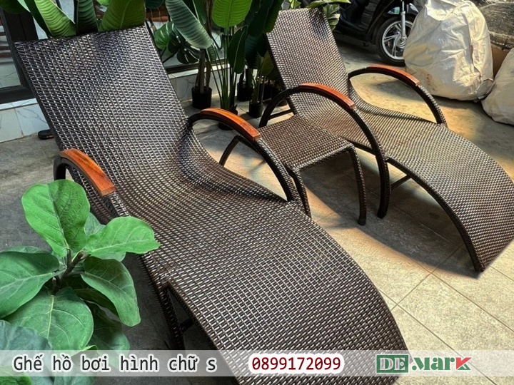 Ghế hồ bơi nhựa giả mây hình chữ S