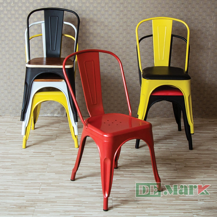 Ghế sắt cafe Tolix tựa lưng 1518 màu xám titan sơn tĩnh điện chống gỉ