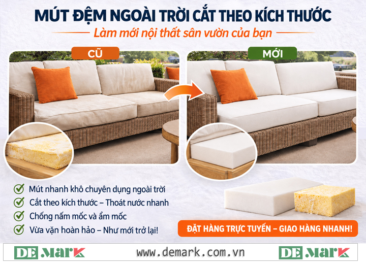 Ruột mút đệm sofa ngoài trời cần phù hợp với điều kiện sử dụng và khả năng thoát nước